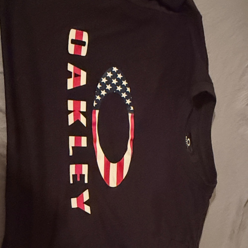 Oakley Black T-Shirt with American Flag Logo
